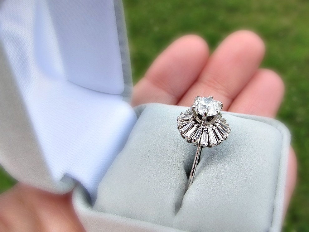 Vintage 1950s Diamond Engagement Ring 2.5 Carat Diamond