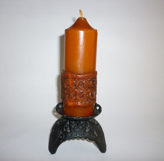 Black Cast Iron Candle Holder with Candle by MaisonChantalMichael