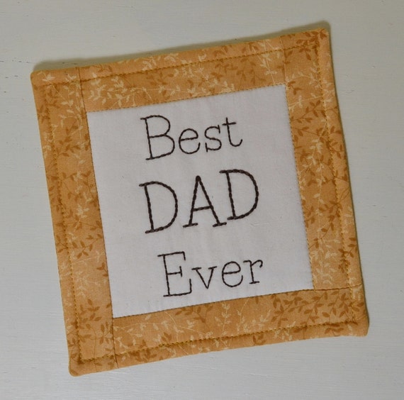 Best Dad Ever Coaster - Father Mug Rug - Gift for Him - Fathers Day Gift - Father to be Gift - Golden Leaves - Man Cave Decor