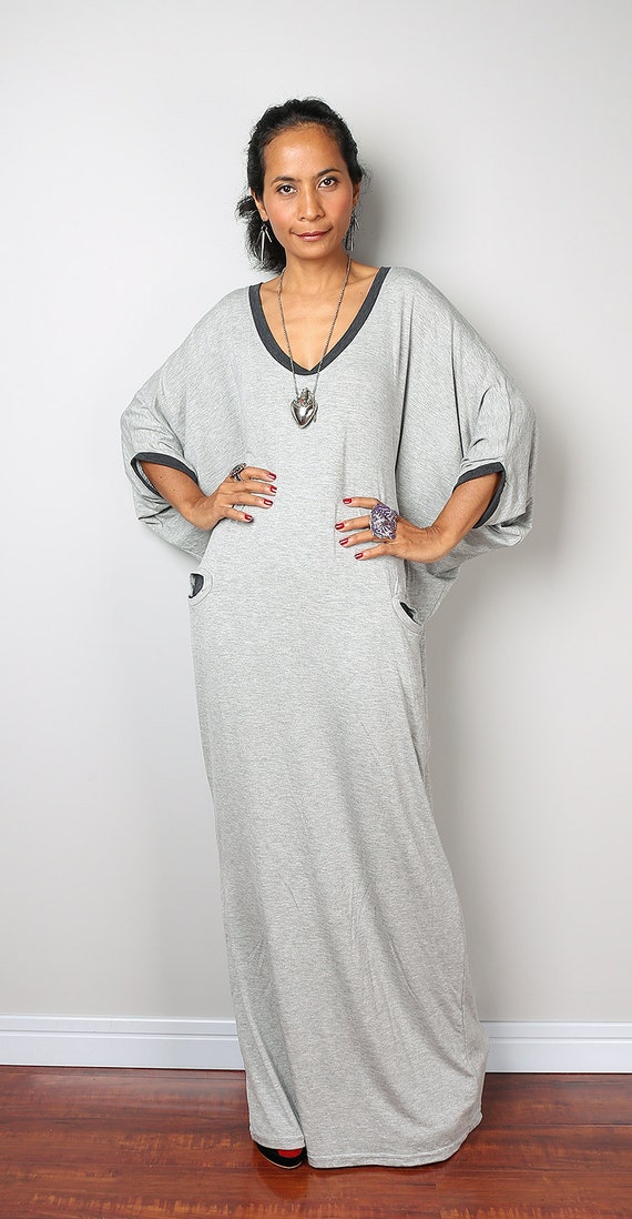 Light Grey Maxi Dress Loose Fit 3/4 Sleeve light grey dress