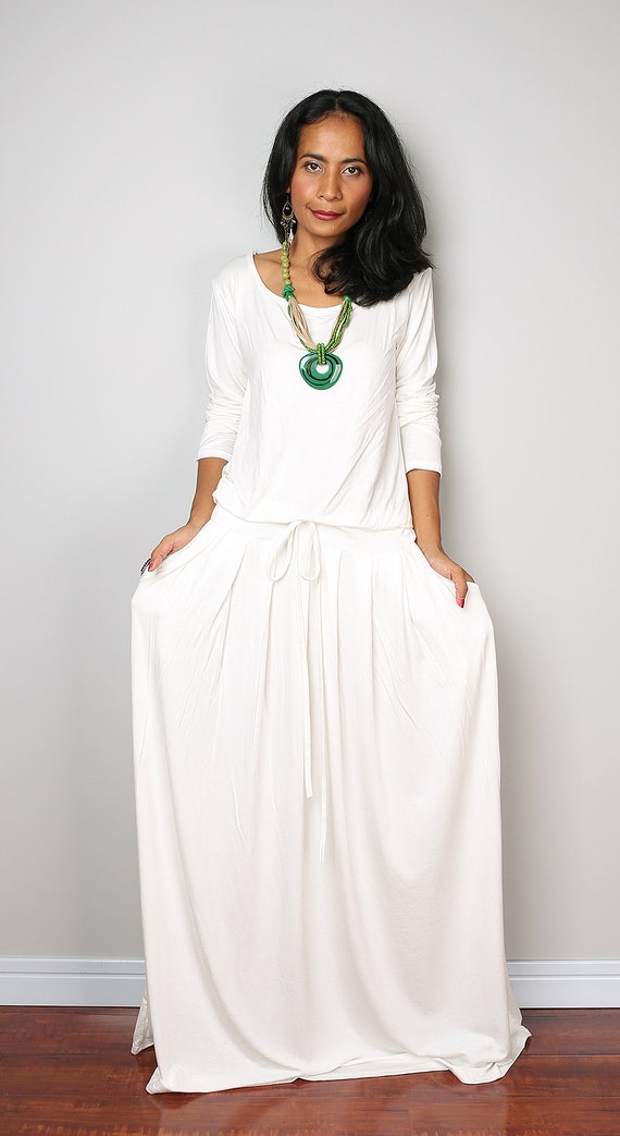 PLUS SIZE Dress / Off-White Maxi Dress Long Sleeve dress