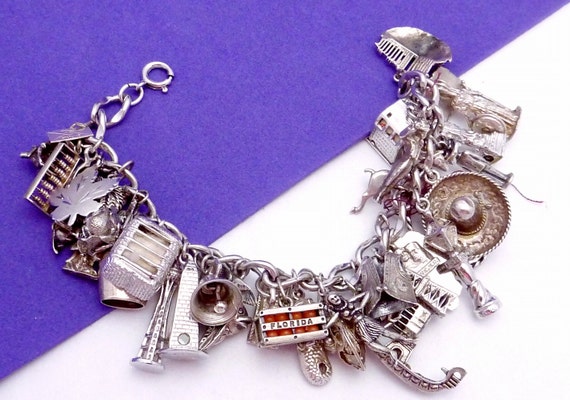 925 Sterling SIlver Dangling Link Charm Taxco Toggle Bracelet 10 Gram