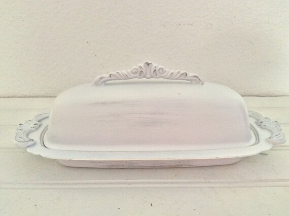 vintage butter dish ornate painted white shabby chic vintage butter dish ornate painted white shabby chic