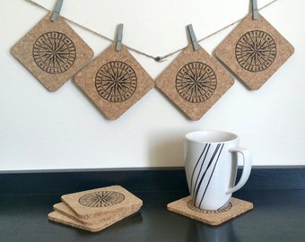 Compass Coasters - Cork Compass Coasters - Nautical Coasters - Compass Favors - Wedding Favors - Party Favors - Bulk Favors (25+ pieces)