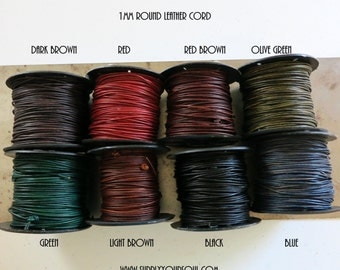 1mm Leather Cord Natural Dye, 3 yards, Choose Color, Ready to Ship!