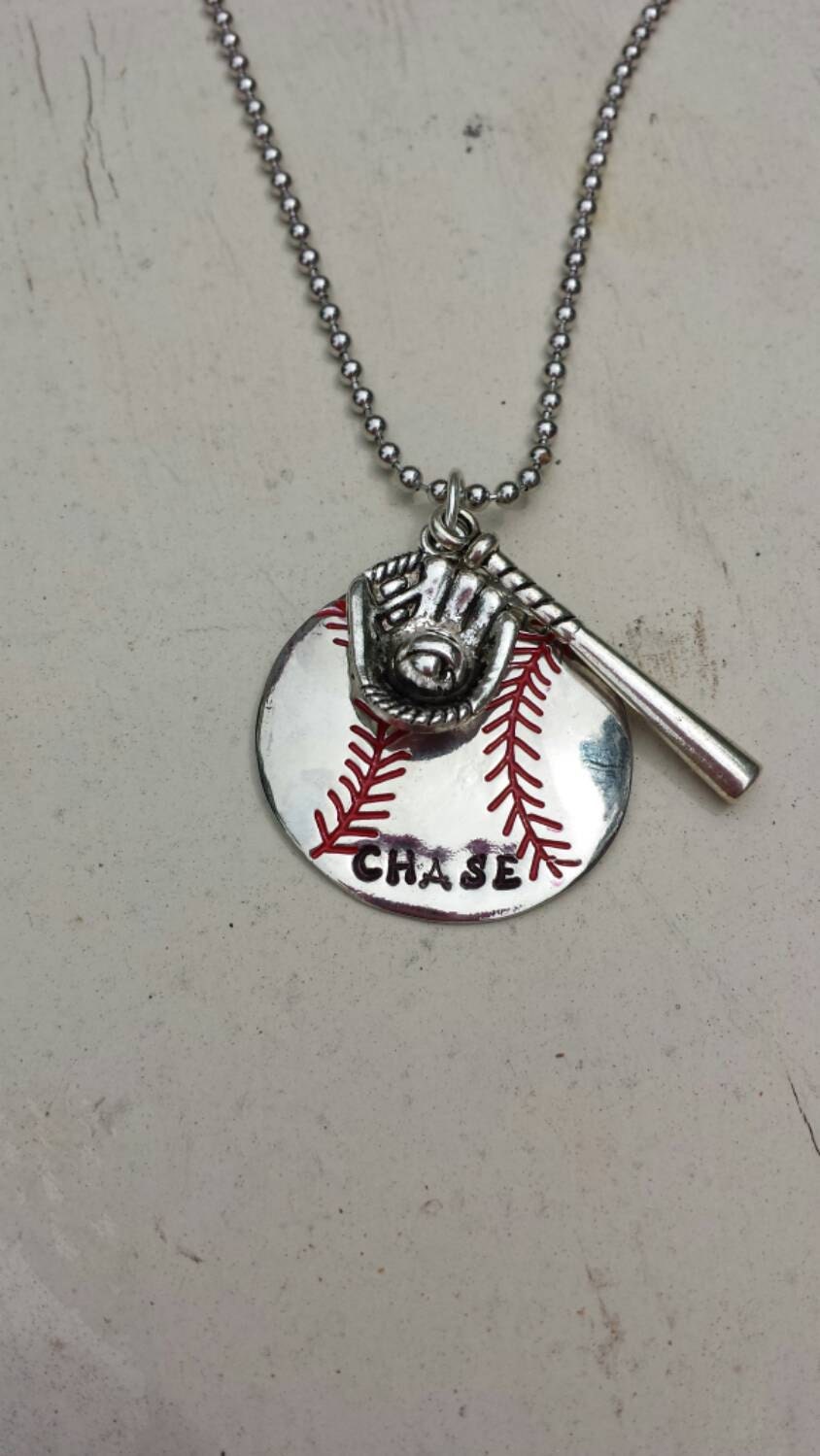 Baseball Pendant / Necklace On A Ball Chain. by STAMPEDSTATEMENTS