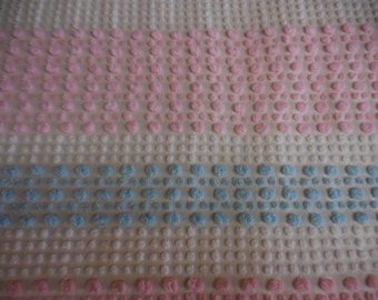 Rare Morgan Jones TexturTuft PINK, Blue and WHITE Chenille POPS Vintage Chenille Bedspread Fabric - 24" X 24"