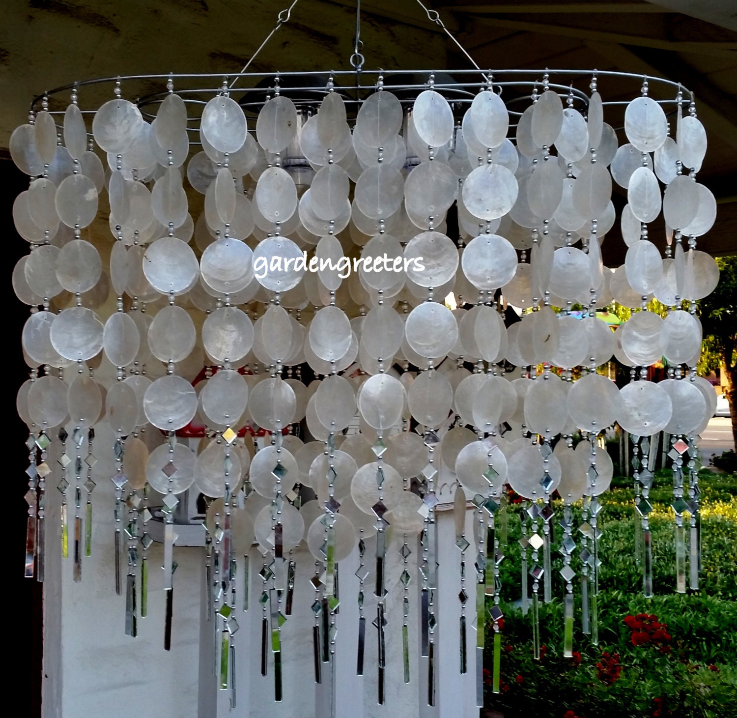 Solar Capiz Shell Windchimes Chandelier Oval White With 2 Solar Capiz Shell Windchimes Chandelier Oval White With 2 Lights Zoom