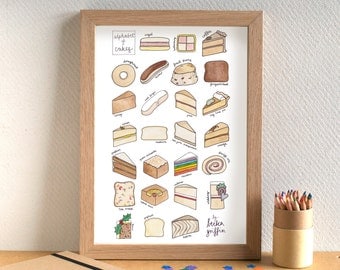 Cake Alphabet Print - kitchen art - food art - gift for cake lover - gift for baker - alphabet of cake - cake gift - A-Z of cakes