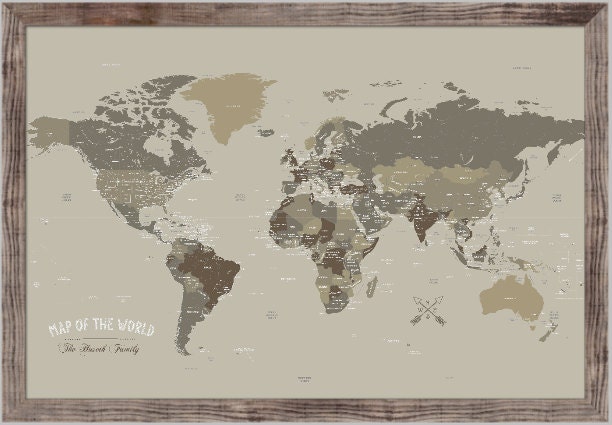 Push Pin Map FRAMED Map 24X36 Inches World By