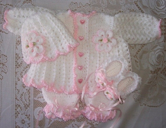 Pink Crochet Baby Girl Shoes And Cap Set