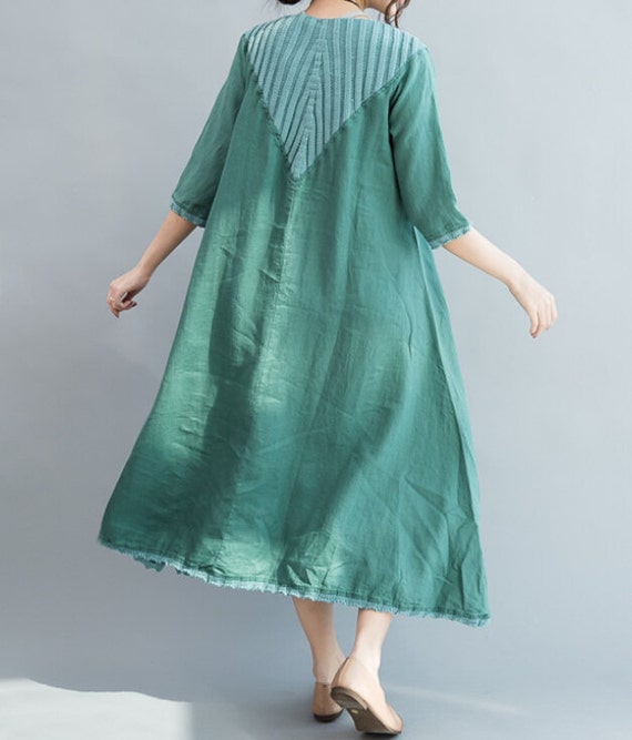 Khaki long linen dress/ Fashion long maxi dress