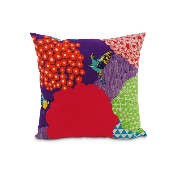 In the Garden Geometric Modern Bird Square Pillow Purple Red