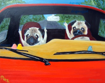 Pug Art Print of an original oil painting - "Road Rage"- 8 x 10 - Dog Art