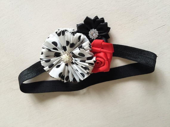 Polka Dots Red And Black Elastic Headband By Thebabybellaboutique