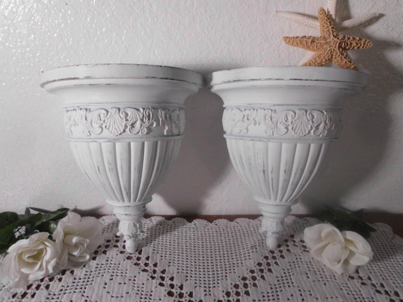 Wall Shelf Pair Sconce Set White Shabby Chic by ElegantSeashore