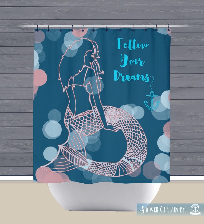Mermaid Shower Curtain Follow Your Dreams 12 Eyelet/Button