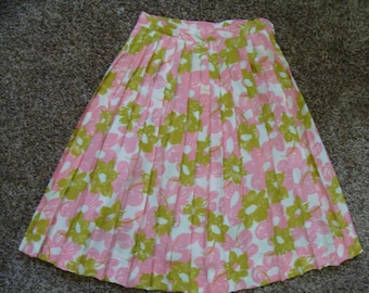 PINK AND GREEN pleated skirt 1960's 60's mad men S 25 waist