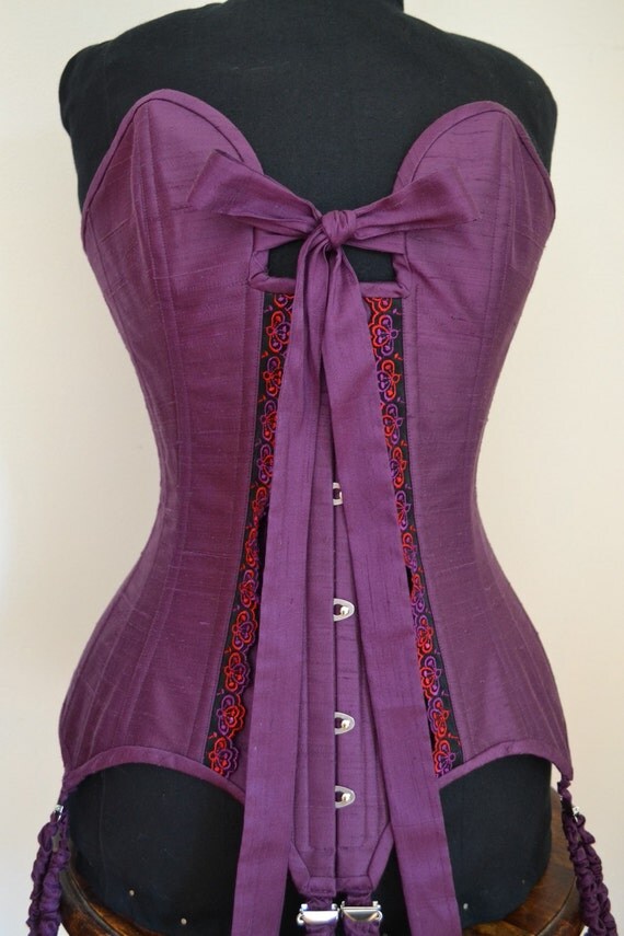 Purple Silk Sanakor Corset with Suspenders by WickedGraceful