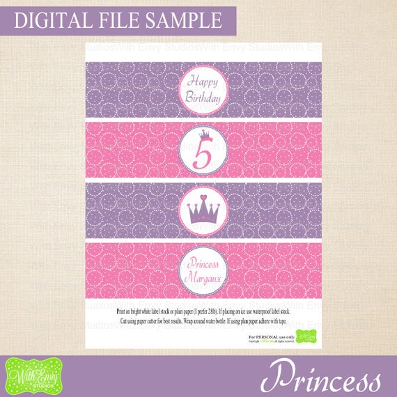 Princess Water Bottle Labels Printable Water by WithEnvyParties
