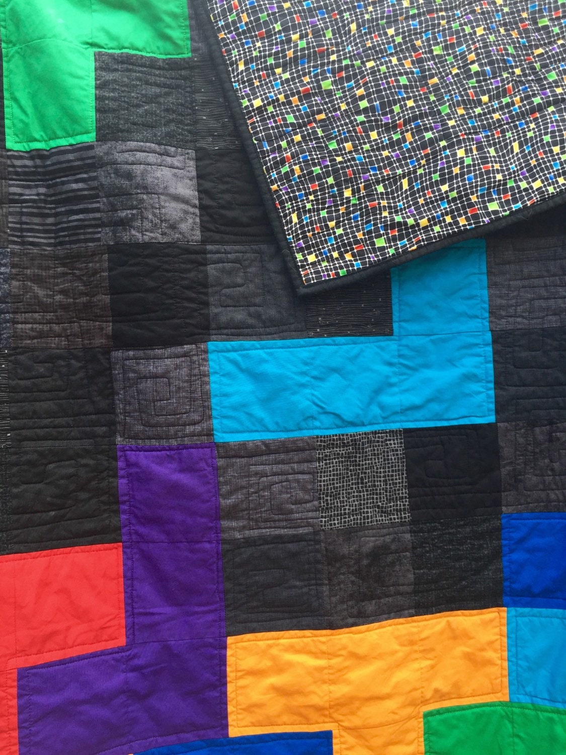 Tetris Blocks Handmade Video Game Quilt Twin Size by quiltyninja