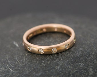 18k Rose Gold Eternity Band with Moissanites - Moissanite Rose Gold Wedding Ring - Rose Gold Eternity Ring - Made to Order Eternity Ring