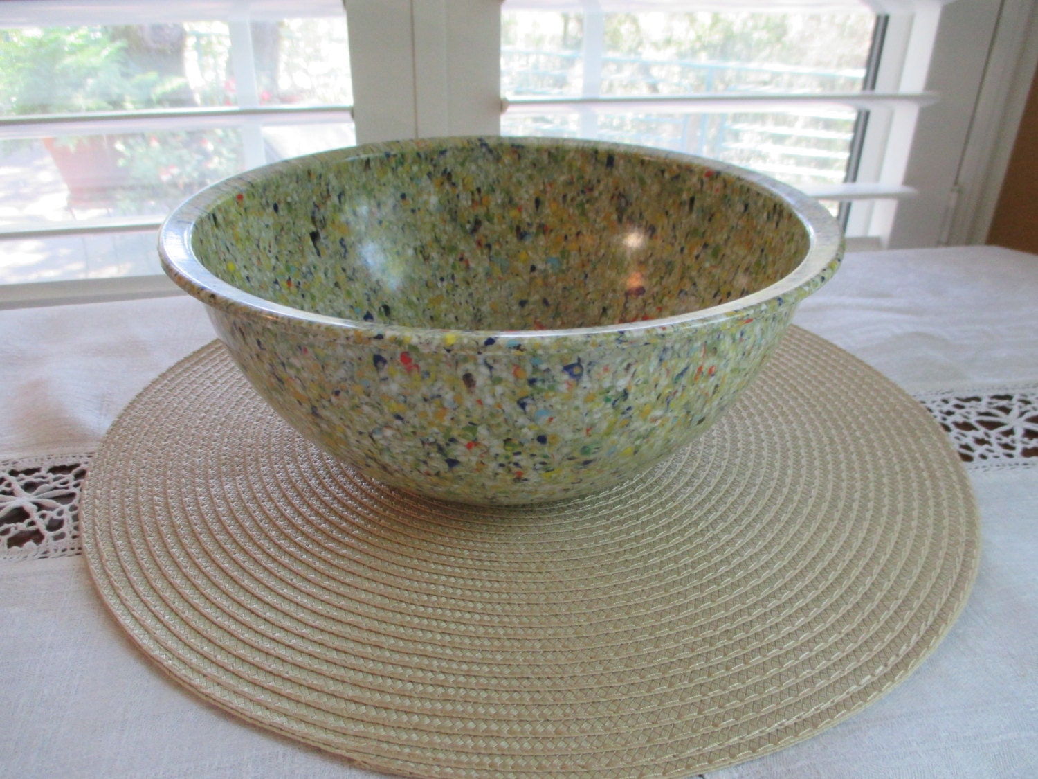 Vintage Melmac Melamine Green Confetti Mixing Bowl