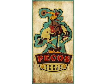 Pecos, Texas, Historic towns, First Rodeo, Horses, Cowboys, Souvenir Posters