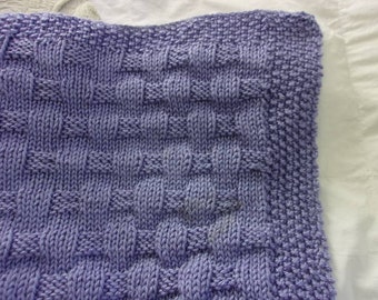 Hand Knit Tweed Pattern Baby Blanket with Hand Crocheted Edge