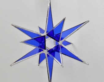 12 Point Moravian Star. Cobalt Christmas Star. 3D Stained Glass Suncatcher. 6.5" star.