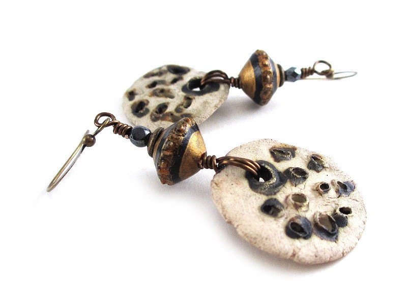 Rustic Disc Earrings Artisan Ceramic Earrings by AllTwisted