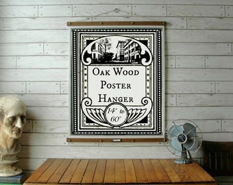Oak Wood Poster Hanger 14" to 60" / Vintage Chart Reproduction / Art Print Frame / Quilt and Textile Hanger /Organic Milk Paint & Wax Finish