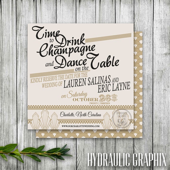 Champagne Wedding Save the Date, Gatsby Wedding Theme, Printable Square Wedding Invitation, Square Invitation, Gold Wedding Invitation Il_570xn