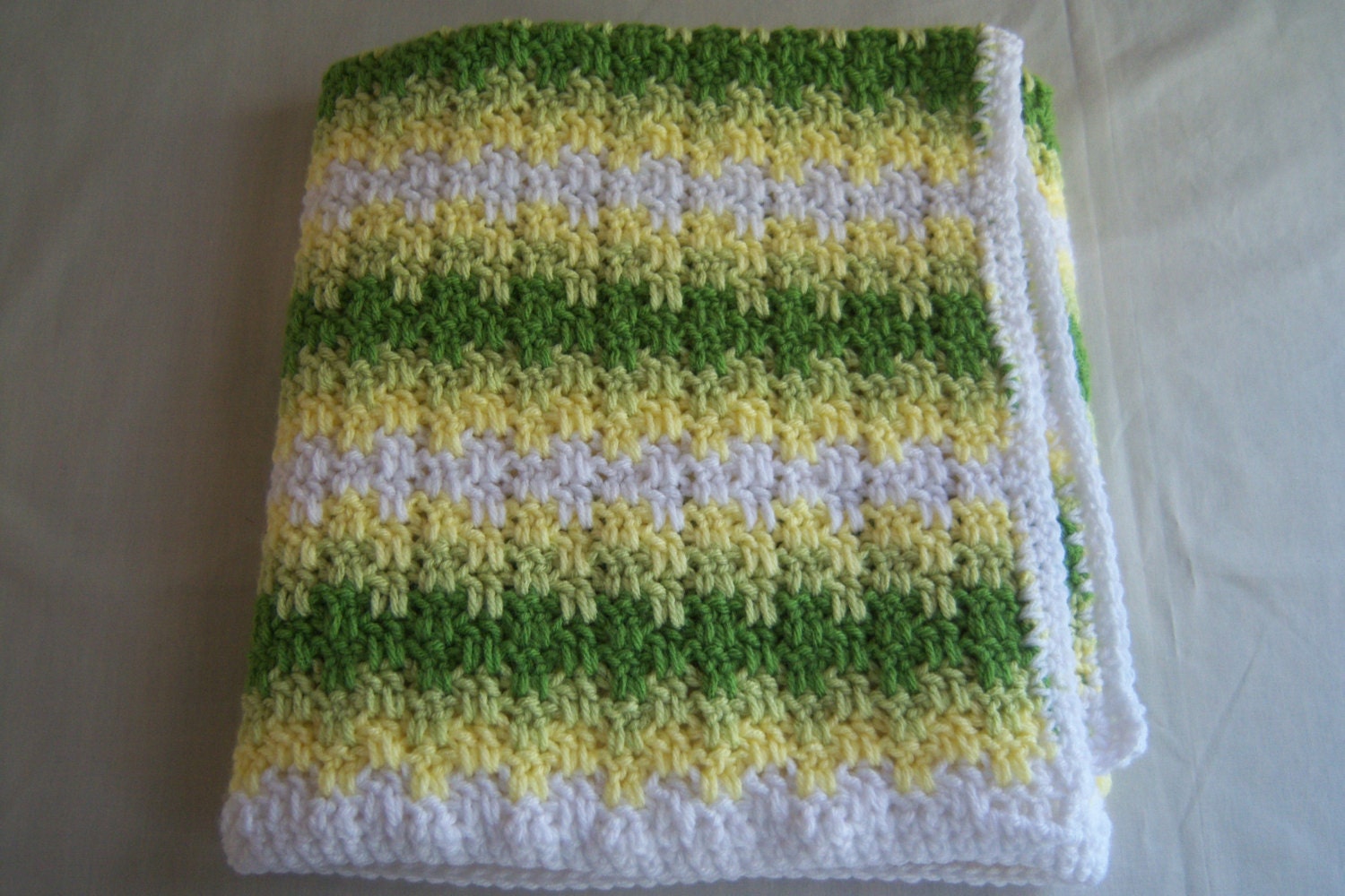 Crochet Baby Blanket Gender Neutral / Green and Yellow