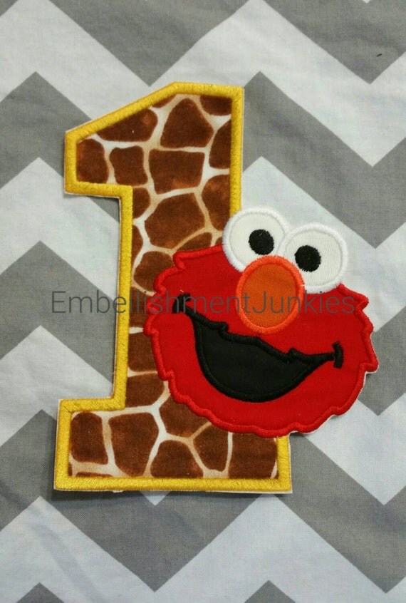 large elmo birthday number 1 with giraffe print number iron