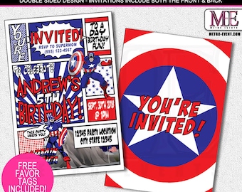 Superhero Invitation, Birthday Invitations, Captain America Invitations