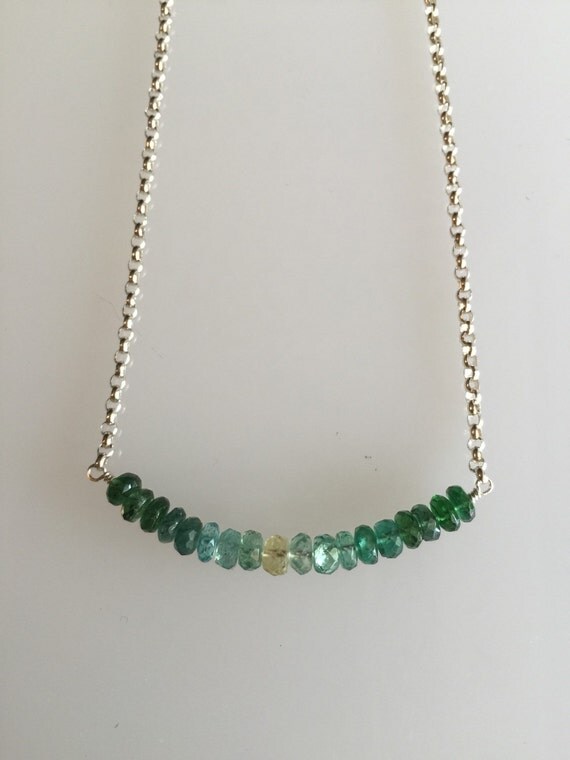 Apatite Variegated Bar Necklace with Sterling by FigLeafAdornments