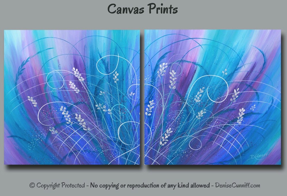 Abstract painting Large canvas art print set Turquoise blue