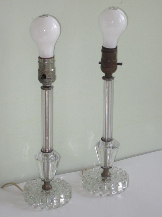 Pair Vintage Crystal Depression Glass Lamps