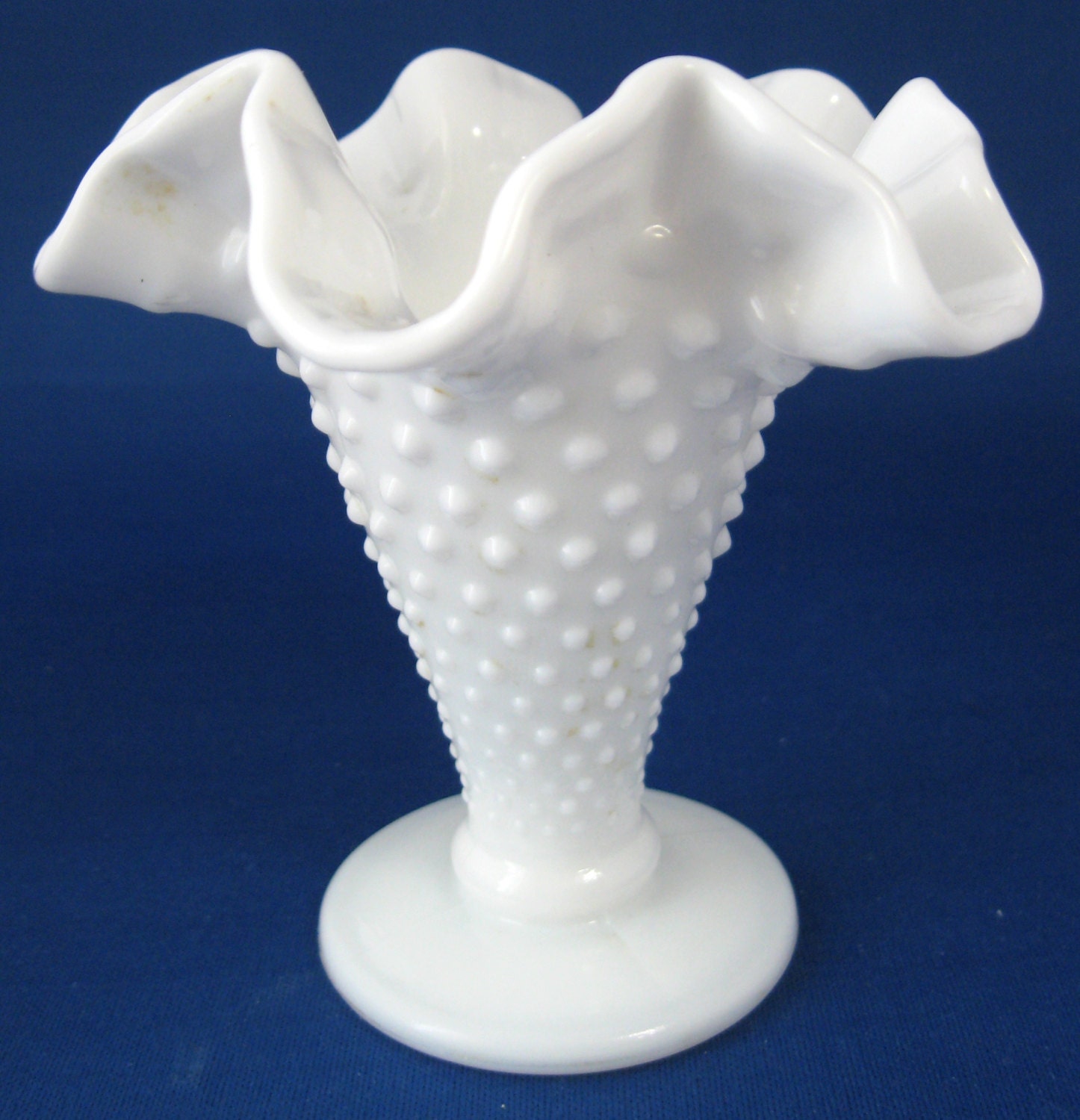 Vase Milk Glass Fenton Ruffled Hobnail Double Crimped 1950s 2242