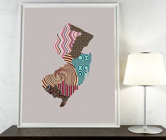 New Jersey Map Art Print New Jersey Wall Art Decor by iQstudio