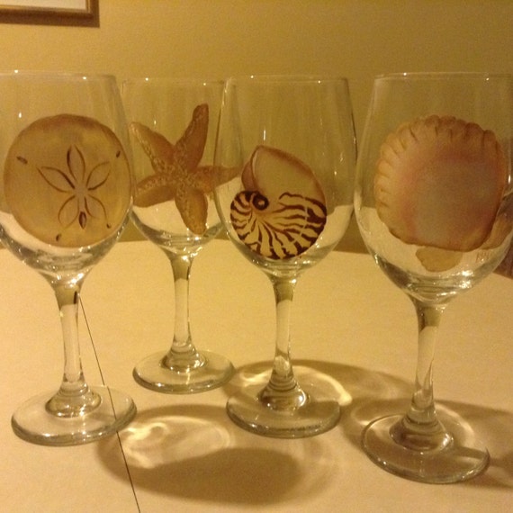 Seashells wine glasses Handpainteddishwasher by Handpaintedbytammy