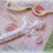 Radiant Cross Beaded With Pearl Applique, White, x 1, For Bridal Apparel, Accessories, Costumes, Mixed Media, Romantic & Victorian Crafts