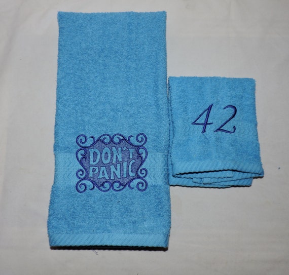 Custom Hitchhikers Guide Embroidered Hand Towel washcloth set