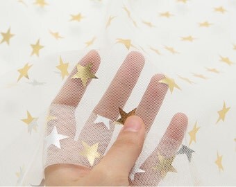 Gold Stars Mesh Fabric - 53" Wide - By the Yard 67264 GJ