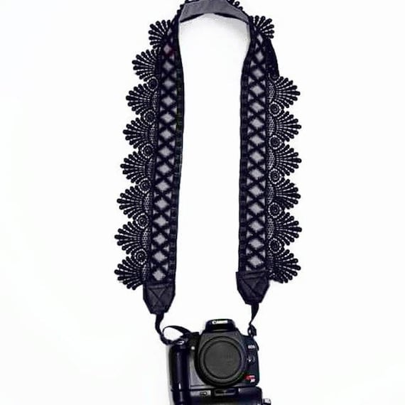 DSLR Camera Strap / Vintage Lace Camera Strap / Black Camera