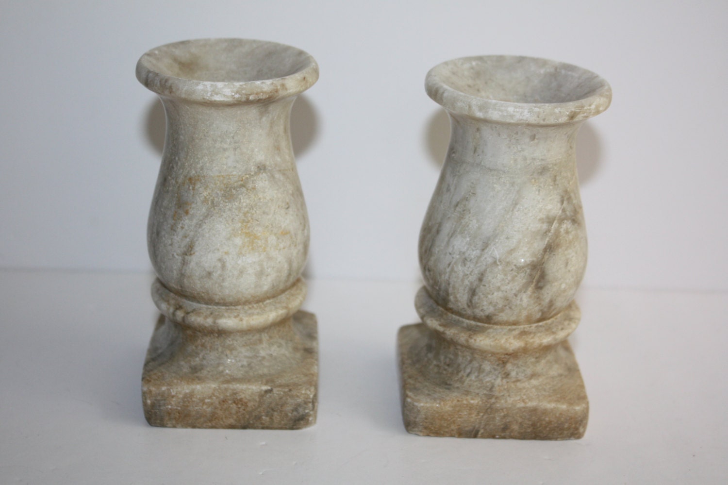 Vintage Pair Stone Candle Holders Stone Candlesticks Marble