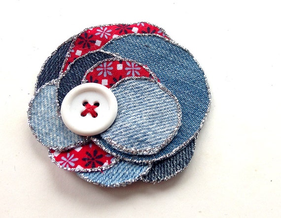 Upcycled flower made of denim fabric bohemian jeans hair