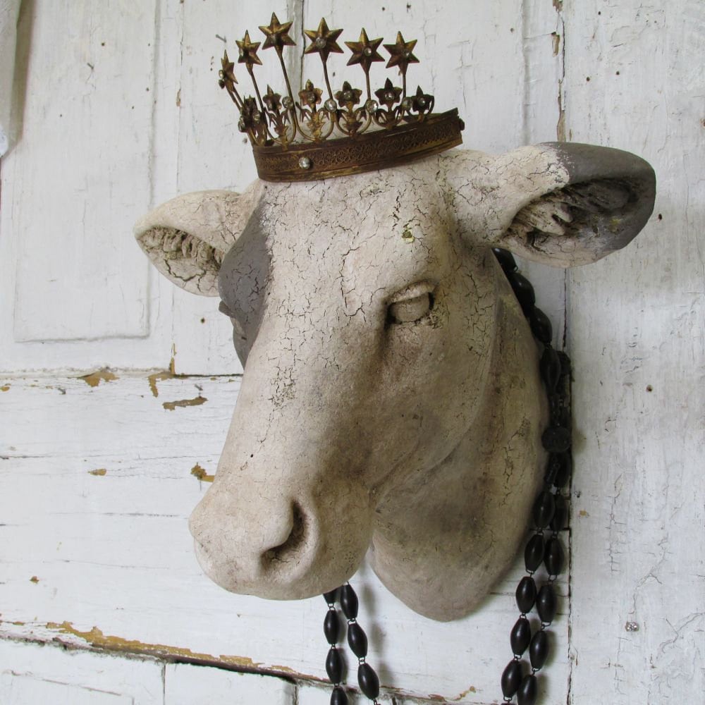 Cow head wall mount painted white putty rustic farmhouse