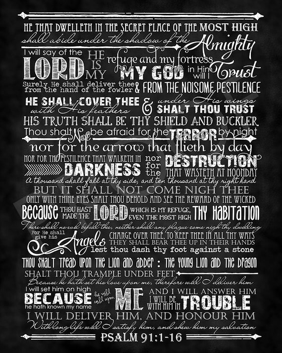 Scripture Art Psalm 91:1-16 Chalkboard Style